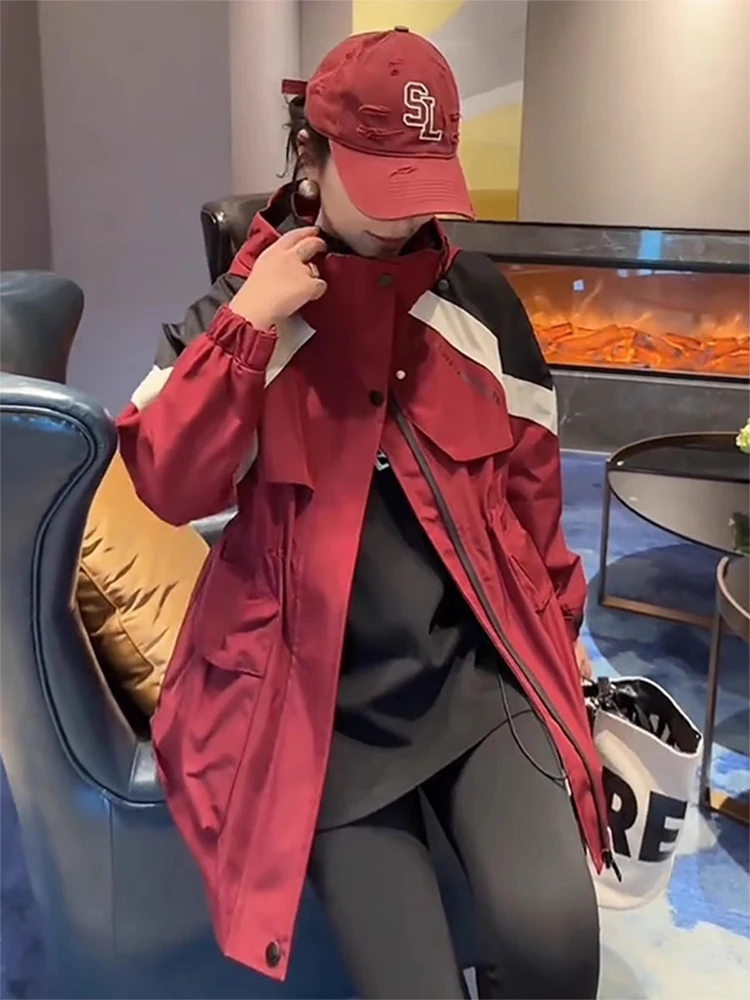 Casual Color Block Cotton Filled Jacket Women's Sporty Waist Cinching Outerwear Fall Winter New Style Versatile Slimming Base...