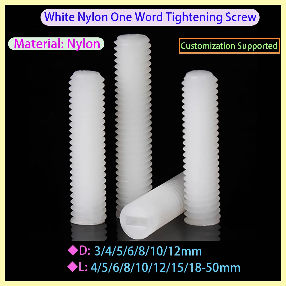 

White Nylon Fixing Screw Slotted Flat Head Metric Screw M3 M4 M5 M6 M8 M10 M12