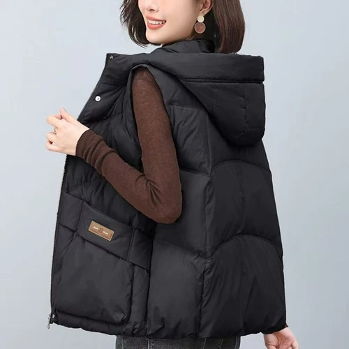 Imagen 2 del producto Chaleco acolchado de gran tamaño para mujer, ropa de abrigo informal con capucha gruesa y cálida, chaleco informal de talla grande para mamá, invierno 2026