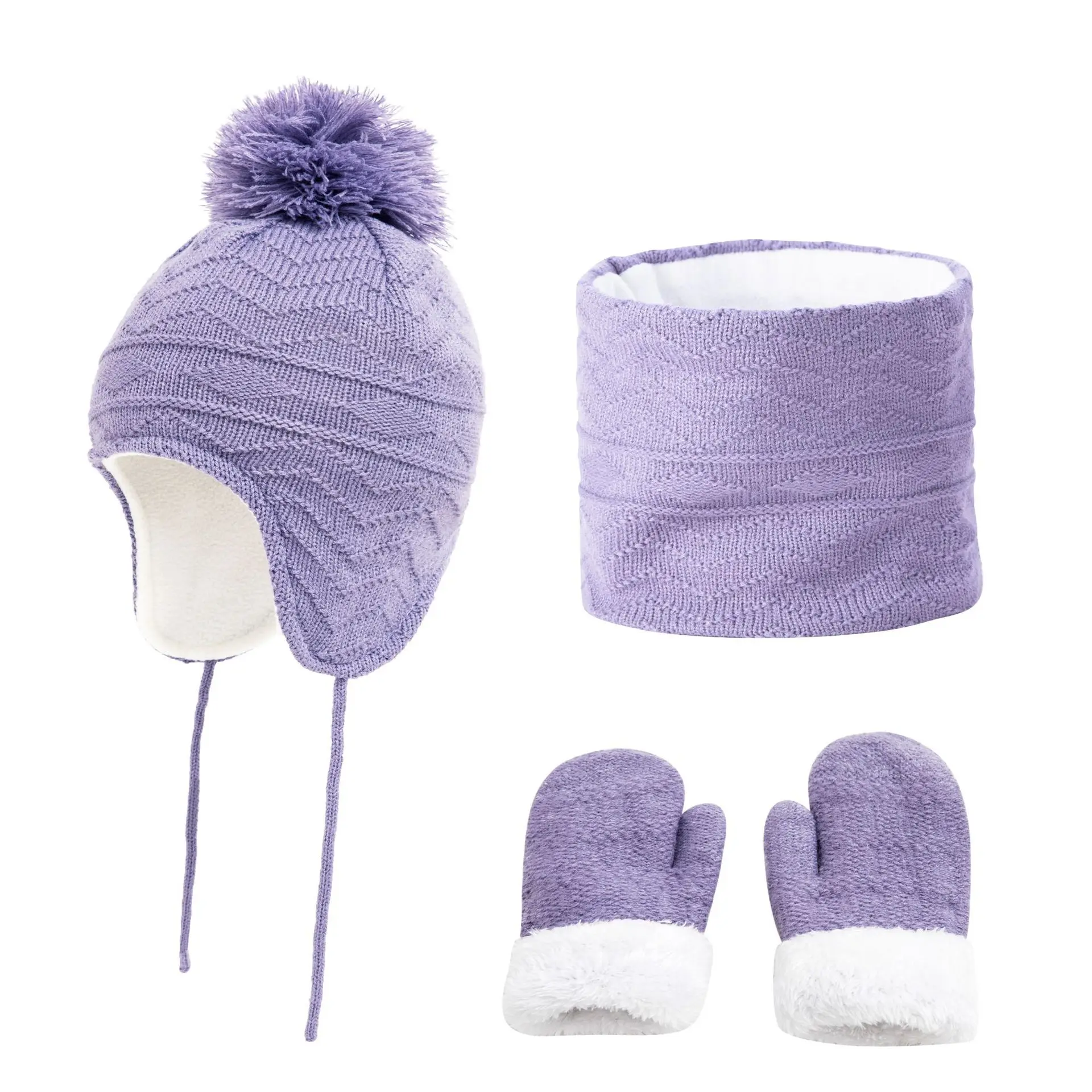 Boys Girls Winter Thickened Warm Three-piece Set Kids Winter Commute Outfit Children Hat Scarf Gloves Soft Cozy Warm Set Baby