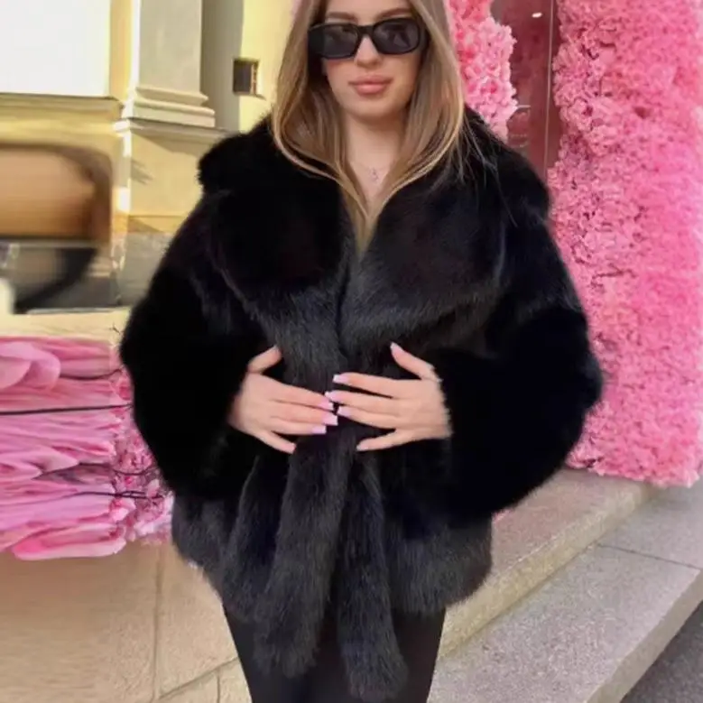 Fashionable Artificial Fur Collar Coat Jennyfei Cross-Border Style Women's Winter Long Sleeve Short Coat with Hat