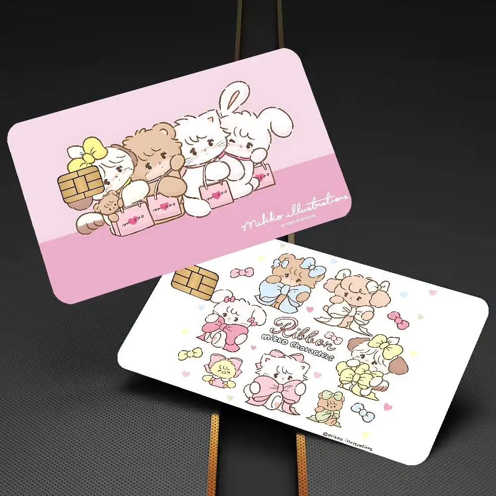 Cute Cat Mikko I-illustrations Anime Cartoon Bear Skin Sticker Film Tape Case For Big Credit Debit Card Front Side