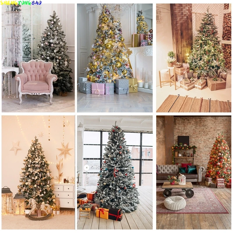 

Christmas Theme Photography Background Christmas Tree Fireplace Children Portrait Backdrops For Photo Studio PropsJPE-67