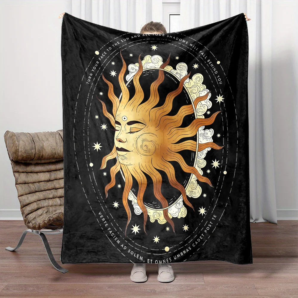 Bohemian Sun Astrology Art Print Throw Blanket - Soft, Reversible Flannel for All Seasons - Perfect for Bed, Sofa, Camping & Tra