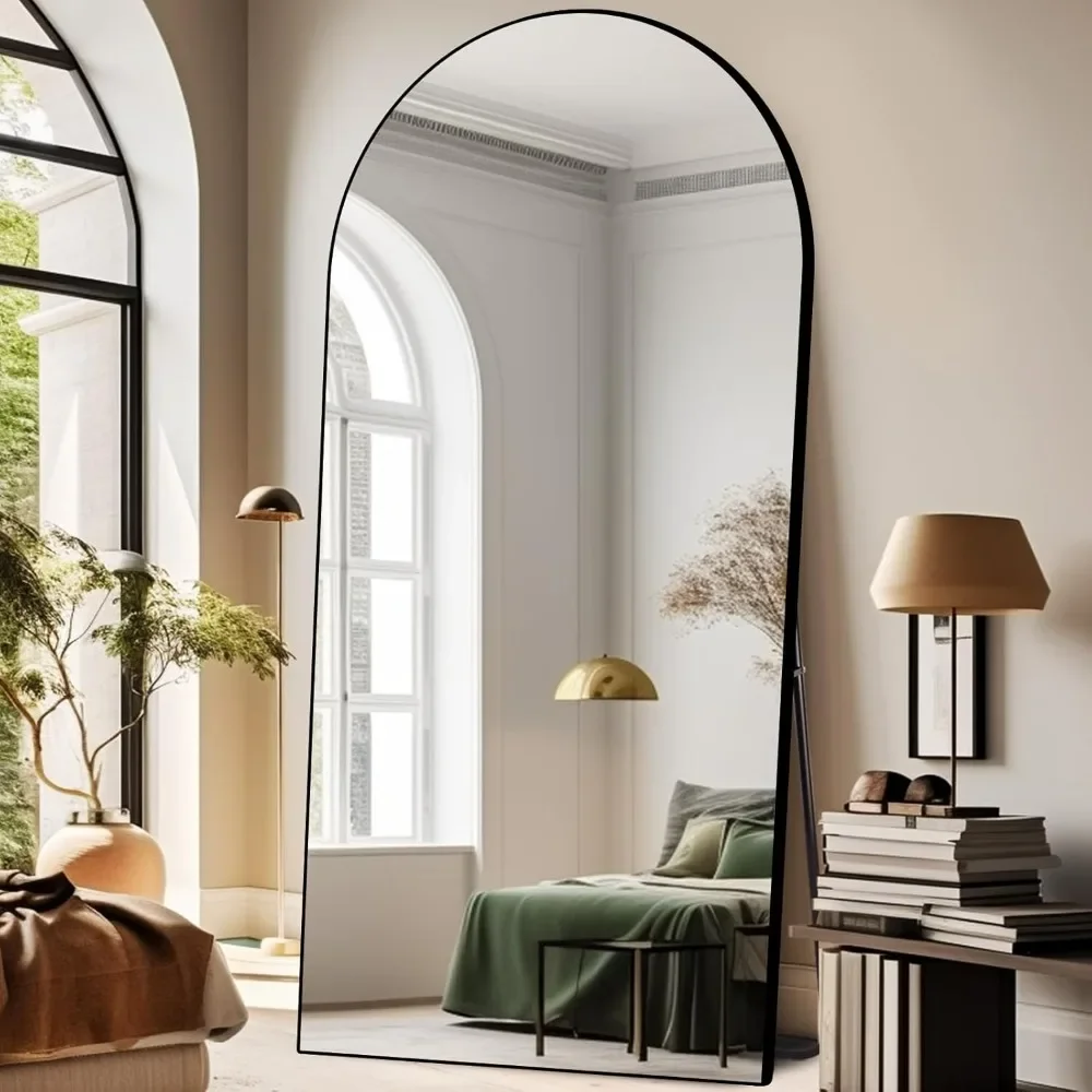 

71"x32" Arched Mirror Full Length Large Mirror with Stand Aluminum Alloy Frame Floor Mirror for Living Room