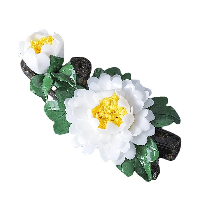 

Ceramic peony ornaments, home incense ornaments, handmade porcelain flower living room, tea room flower desktop crafts