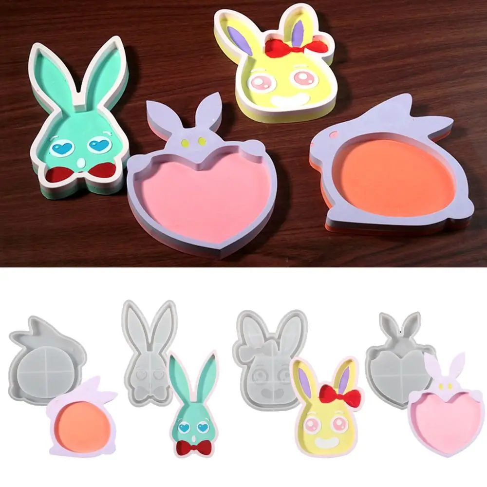 Cute Easter Cartoon Rabbit Tray Silicone Mold DIY Rabbit Shaped Jewelry Display Tray Gypsum Cement Mold Jewelry Making Mold