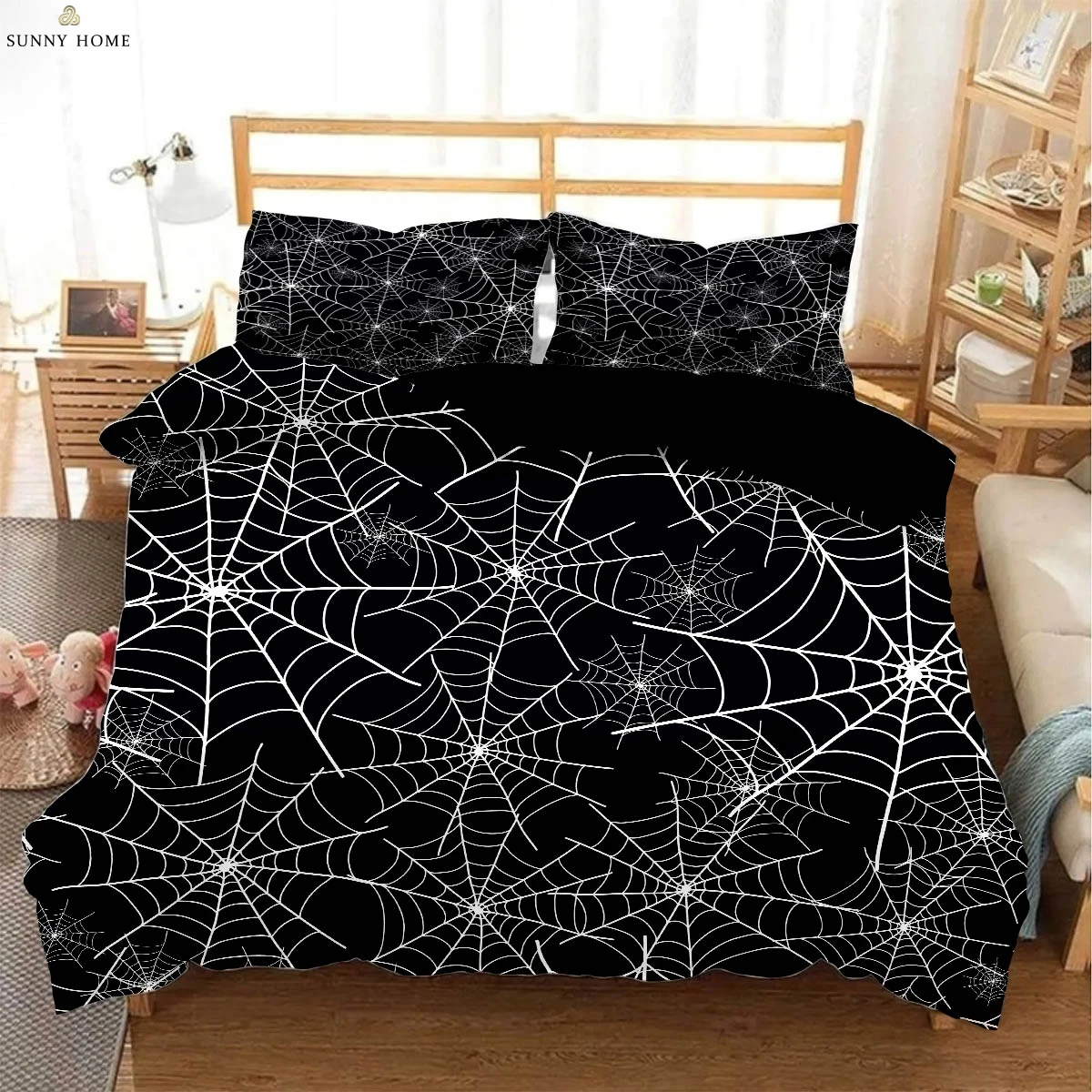 

Black Spider Web Animal Texture 3d Print Quilt Cover Bedding Set 100% Polyester Quilt Cover Pillowcase Three Piece Set