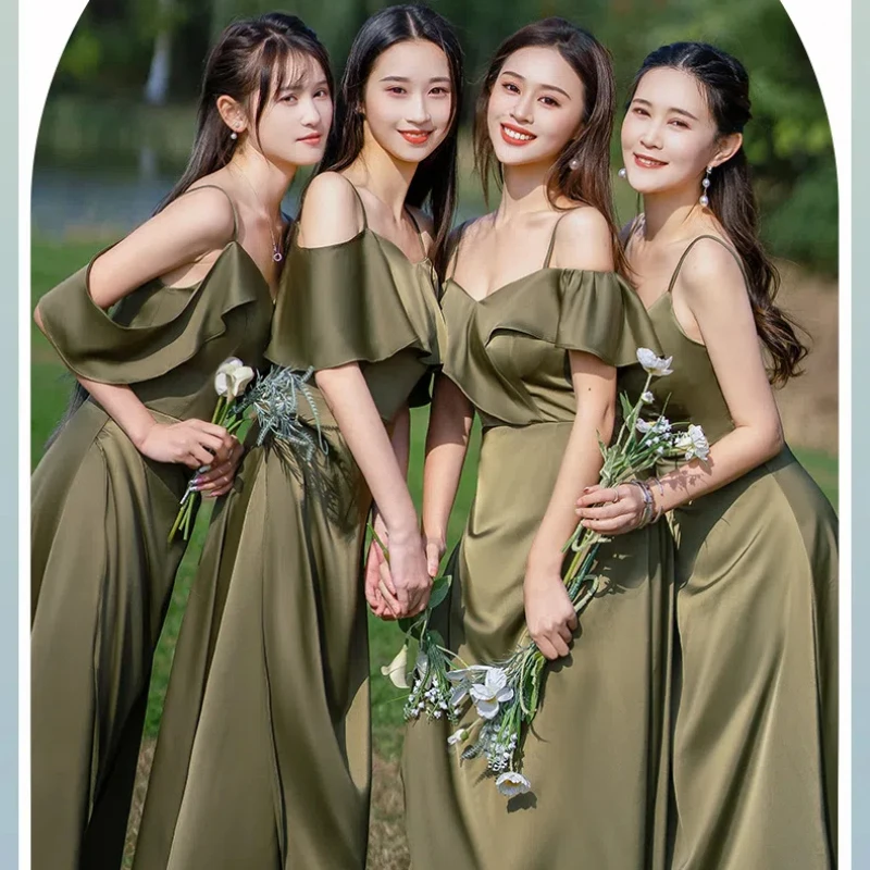 Custom Made A107 Sweet Memory Long Satin Green Bridesmaid Dresses Elegant Dress Women for Wedding Party Robe Floor Length Gown