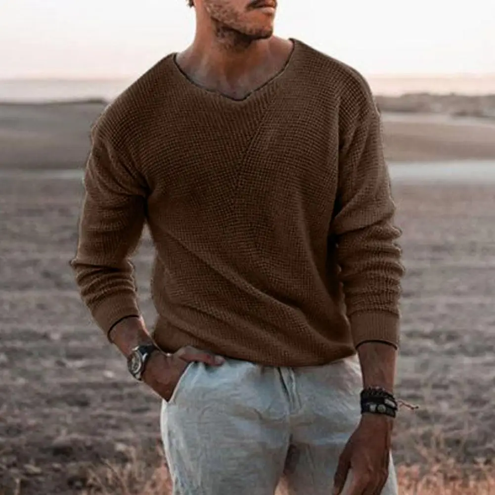 

Men Solid Color Knitted Sweater Men's V Neck Knitted Sweater with High Elasticity Loose Fit for Fall Winter Casual Wear Men