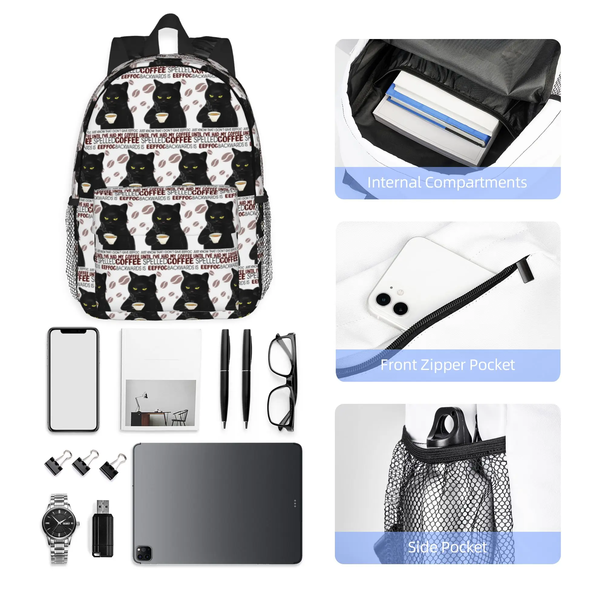 Cat Befor Coffee I Hate Everyone After Coffee I Feel Good Backpack Daypack BookBag Shoulder Bags for Men Women School Bag