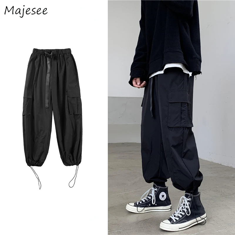 

Pants Men Solid Elastic Waist Bundle Feet Lace Up Chic Cargo 3XL Trousers Ins Pantalones Baggy Harajuku High Street Hip-hop New