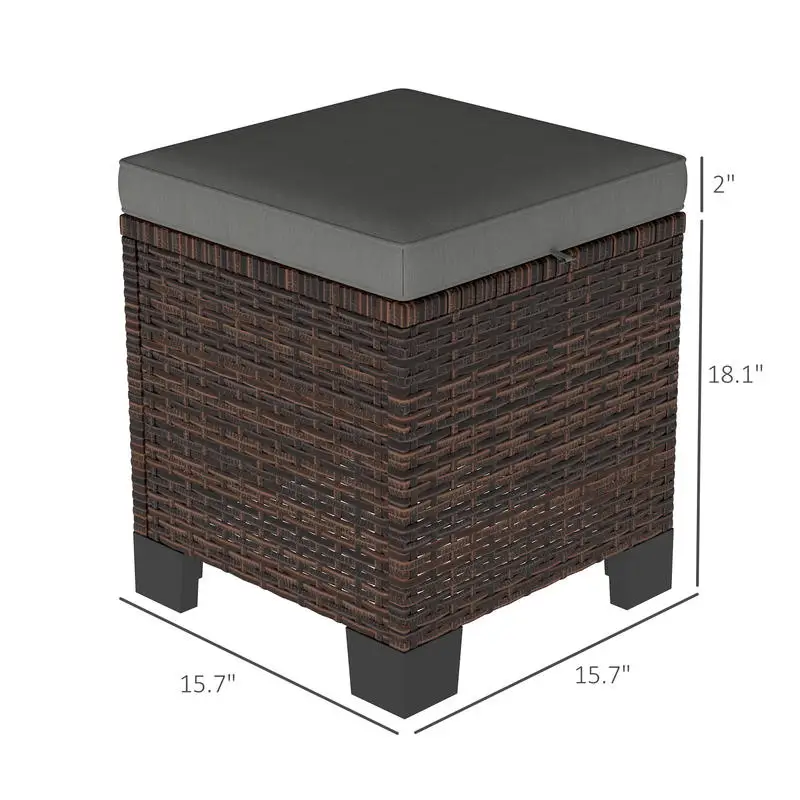 Outsunny 2 Piece Wicker Outdoor Ottomans with Cushions, Rattan Ottoman Footrest and Side Table for Patio, Yard, Poolside, Gray