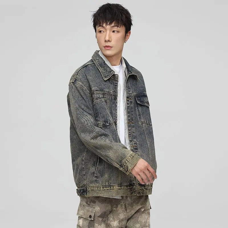 Streetwear Jeans-Oberbekleidung, Snow Wash Distressed Cargo Denim-Jacke für Männer und Frauen, Ausgewaschene Oversized Trucker-Jacke, Vintage M-5XL – Detail 3