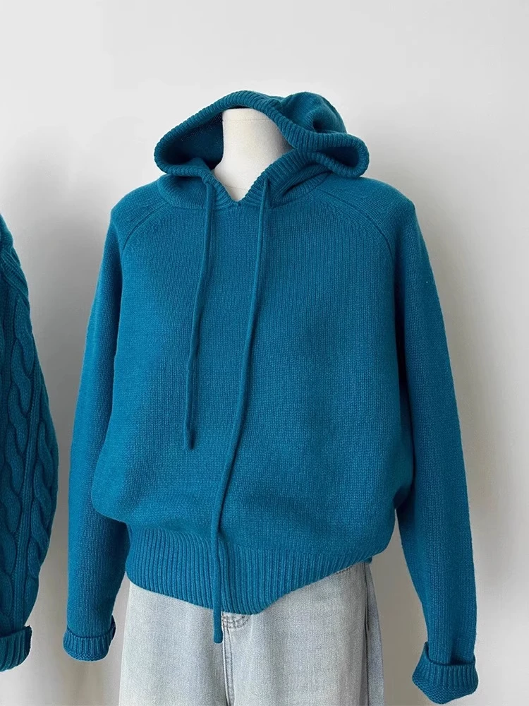 

Свободная женская вязаная толстовка-свитер для весны, осени и зимы, базовый слой, верхняя одежда, пальто, синий дизайн Peaco, повседневный стиль