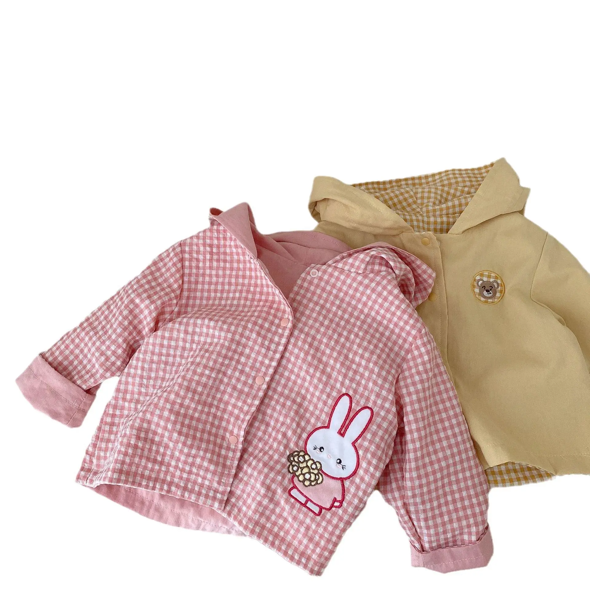 2024 autunno nuovo in bambini neonate carino capispalla-bambini manica intera con cappuccio cartone animato orso coniglietto cappotto, Outwear