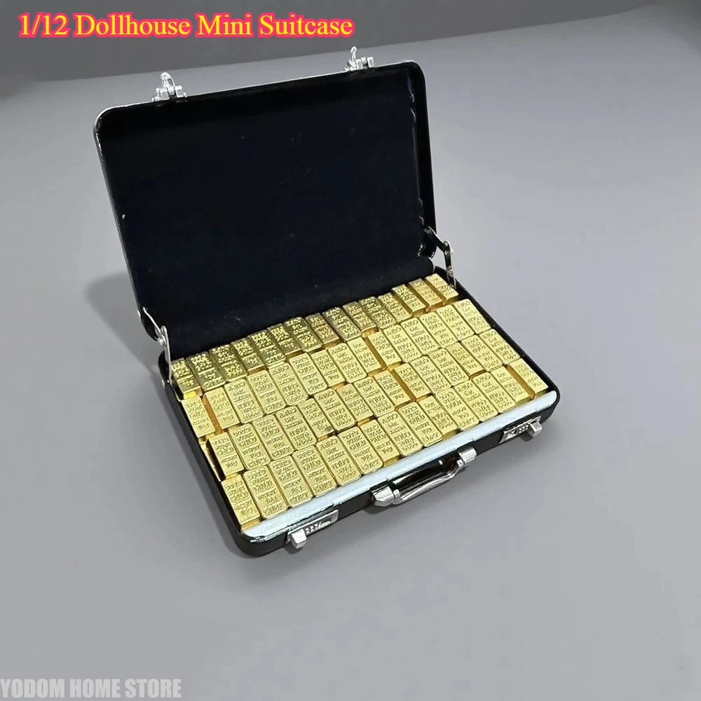 1/12 Puppenhaus-Minikoffer – simulierte Aluminiumlegierung mit Goldbarren-Modell, realistische Puppenzubehör-Dekoration