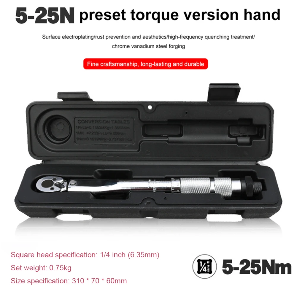 10-150N.m Torque Wrench 1/2 3/8 1/4 Inch Square Drive Precise Preset Reversible Ratchet Key Adjustable Torques Key Hand Tool Set