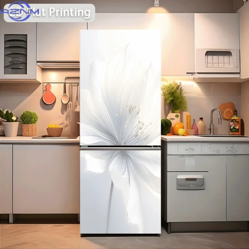 Refrigerator Sticker 60X180 Cm Close-Up of Pure White Flowers Theme Scene Wall Sticker Decoration Wallpaper Self-Adhesive Suit