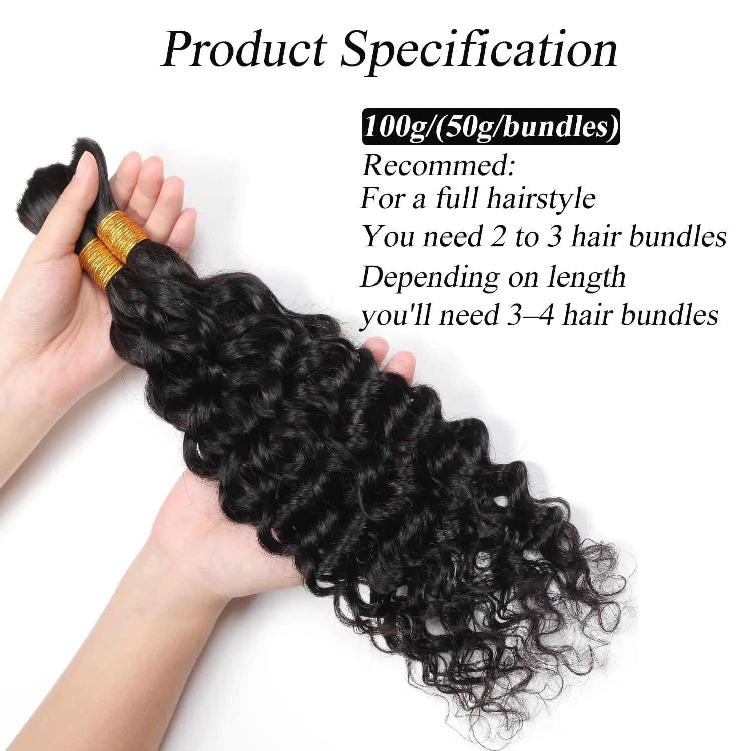 Extensiones de cabello humano 100% rizado profundo para trenzar, mechones de cabello brasileño, ondulado al agua, sin trama, a granel para trenzar