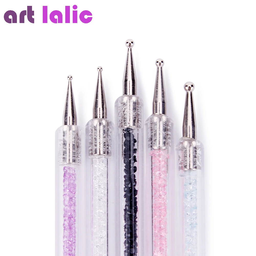 5Pcs Double-ended Nail Dotting Pen with Sparkling Rhinestones Handle, Dotting, Gems Picker Tool