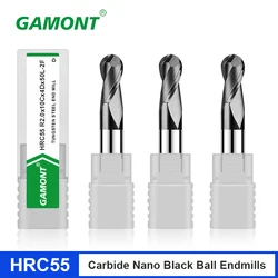 GAMONT HRC55 블랙 나노 코팅 엔드밀, 텅스텐 스틸 카바이드 볼 엔드밀, CNC 기계 가공 밀링 커터, 4 플루트