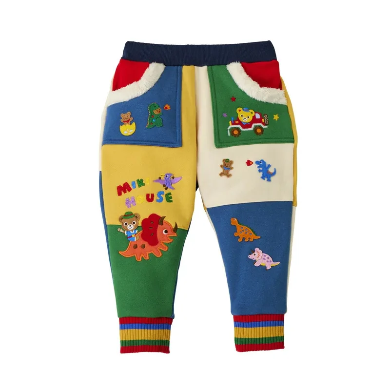 Girls\' Clothes Miki Set Autumn and Winter New Boys Cartoon Cute Bear Rabbit Color Stitching Velvet Sweatshirt and Sweatpants
