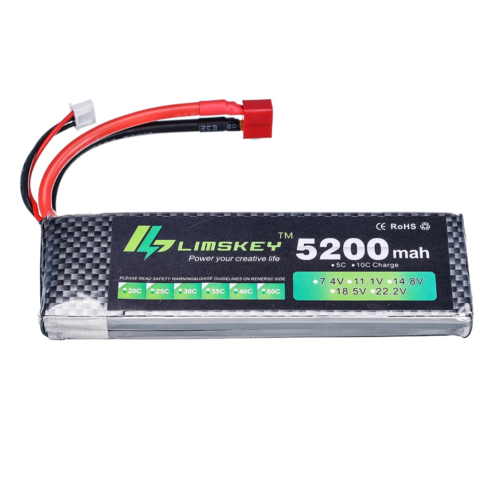 Limskey Power battery 7.4V 5200mAh Battery 30C RC toys Battery For Rc Helicopter Quadcopter Drone RC Car Boat 2S 7.4 v 5200 mah
