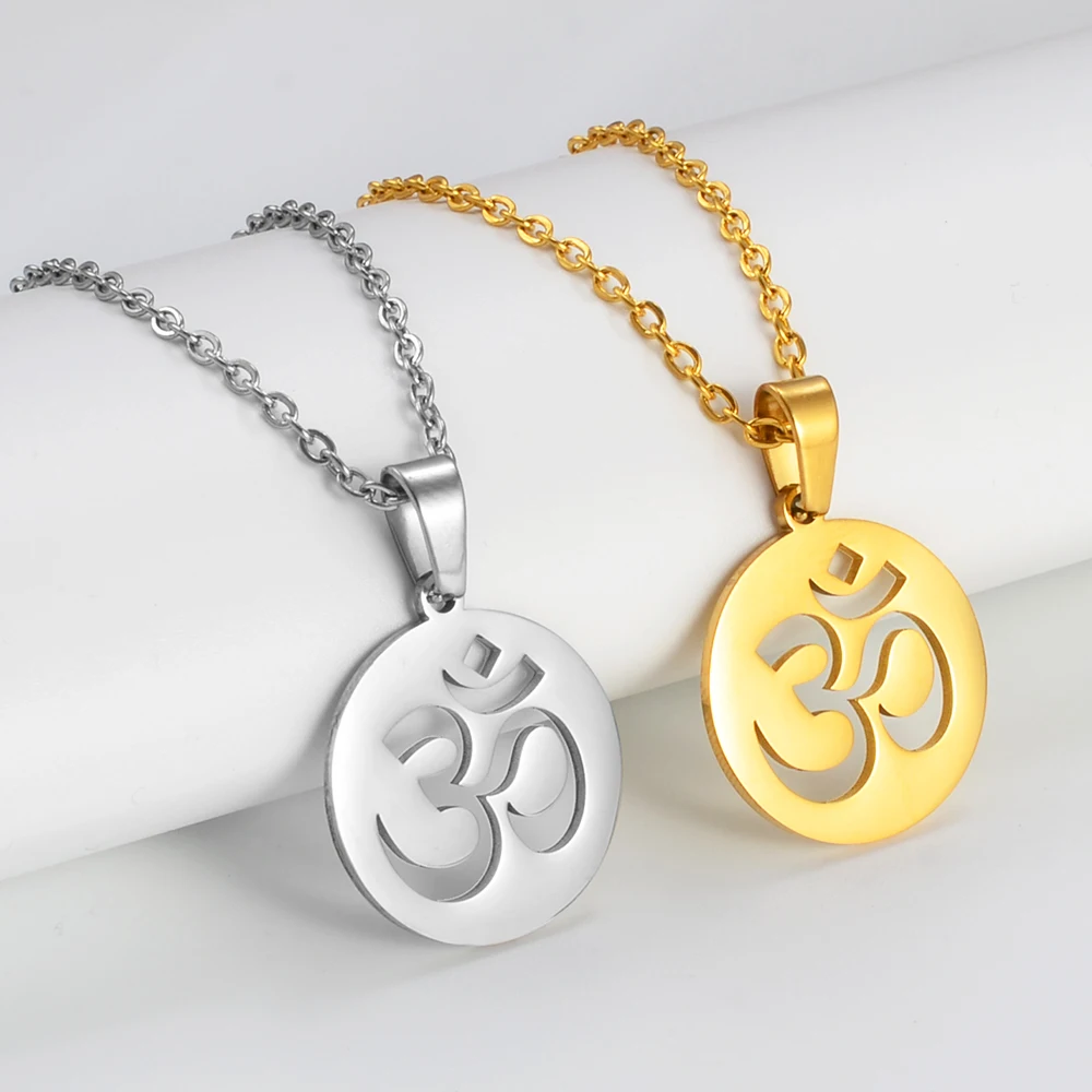 Anniyo 2Modes/Tamil Symbol Small Yoga Charm Pendant Necklaces Women Girls Indian Hindoo Hindu Buddhist OM India Religion @319201