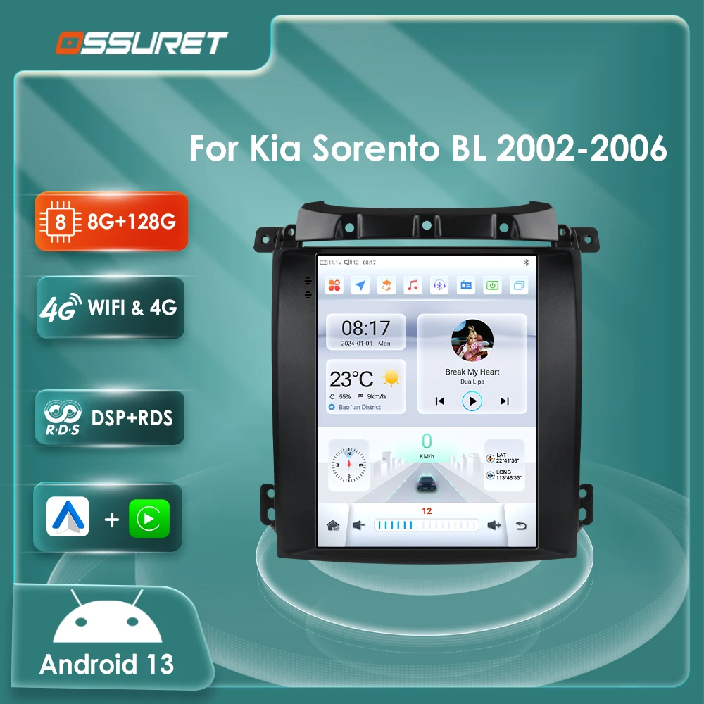 

9,7 "7862 Android 13 Автомагнитола DSP Carplay для Kia Sorento BL 2002-2006 мультимедийный плеер в стиле Tesla автомобильное радио GPS Навигация стерео