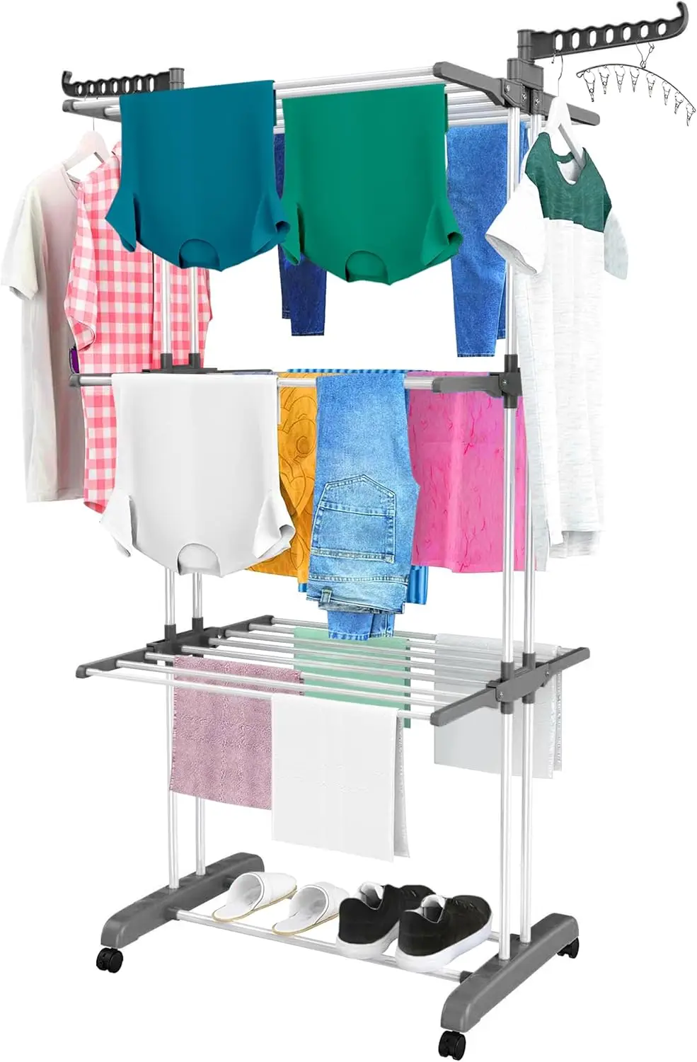 Clothes Drying Rack, Indoor, Outdoor Laundry Drying Rack, with Foldable Wings, Space Saving Laundry Rack