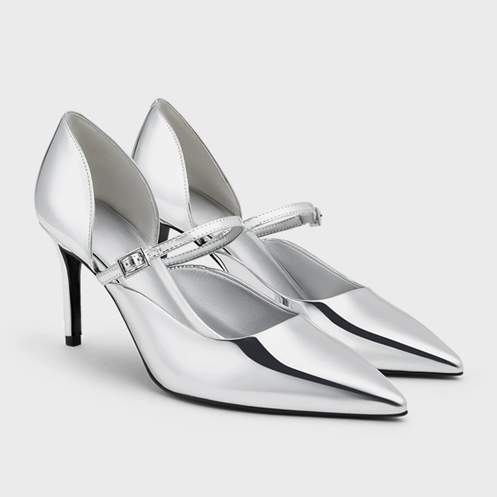 

FWRD Women's Metallic Leather Pointed-Toe Stiletto Heels with Buckle Strap, Comfortable for Parties & Elegant Events #FWRD000281