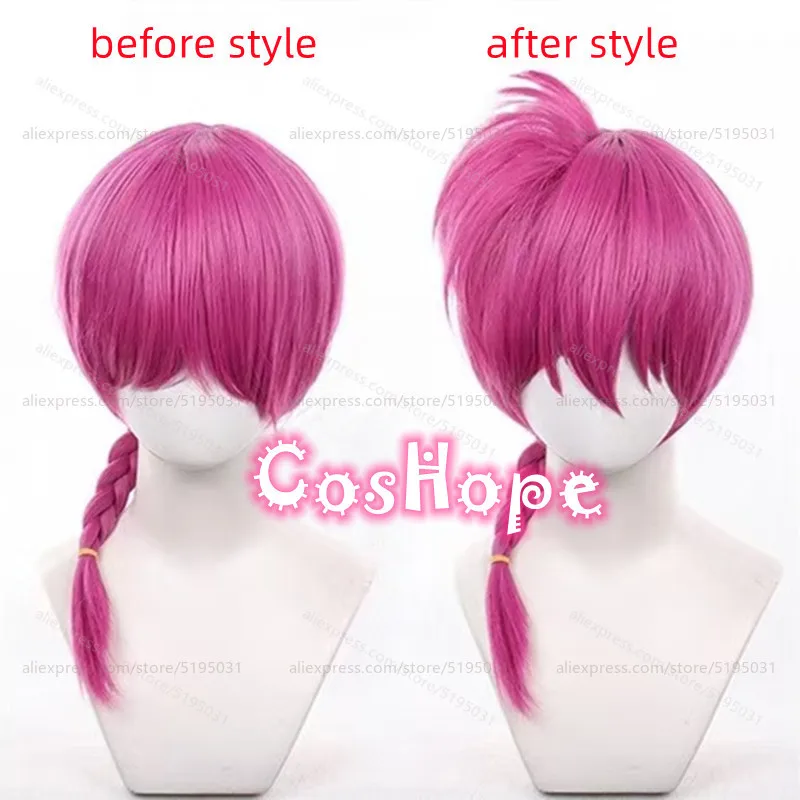 Ranma1⁄2  Ranma Female Cosplay Wig 50cm Medium Long Pre Braided Hair Rose Pink Wig Cosplay Anime Heat Resistant Synthetic Wigs