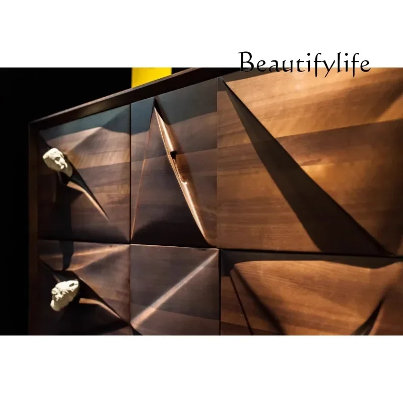 Q E High-end Luxury Dining Side Cabinet, Black Walnut, Modern Simple Home Entrance Cabinet, Bedroom Storage Cabinet