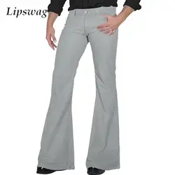 Hippie Style Slim Fit Elastic Flared Pants For Mens 2025 Spring Casual Solid Color Wide Leg Trousers Men Vintage Flared Trousers