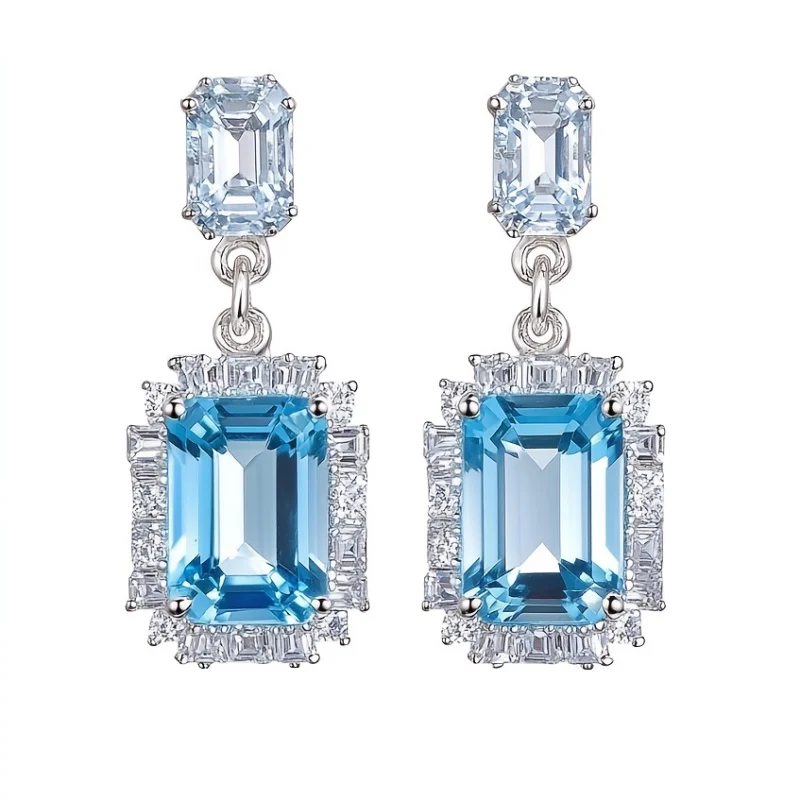 Emerald Cut Natural Crystal Stud Earrings for Women 925 Sterling Silver Earrings for Engagement Christmas Gift