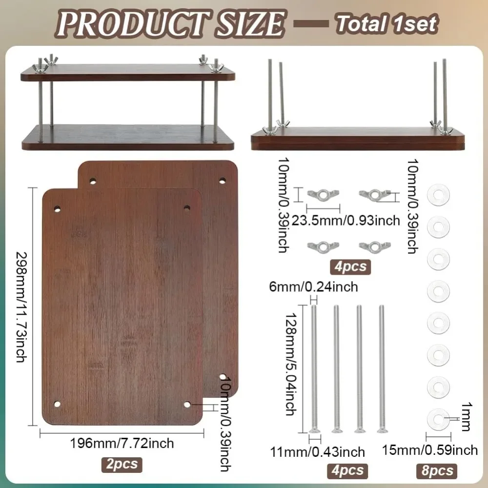 12x8 Inch Wood Book Binding Kits Coconut Brown Portable Book Press Rectangle Book Binding for DIY Bookbinding Books Supplies