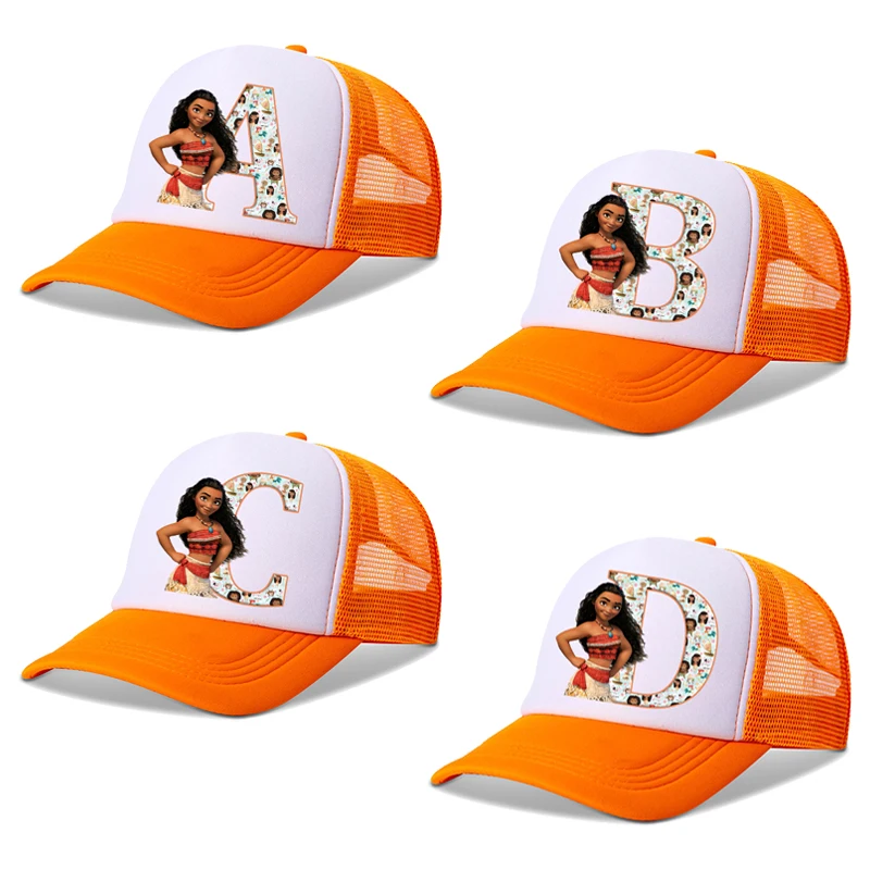 Disney Moana 2 Kinder Baseball Kappe Cartoon Buchstaben A-Z Druck Sonnenhut Mädchen Sommer Casual Caps Outdoor Reiten Zubehör Geschenke