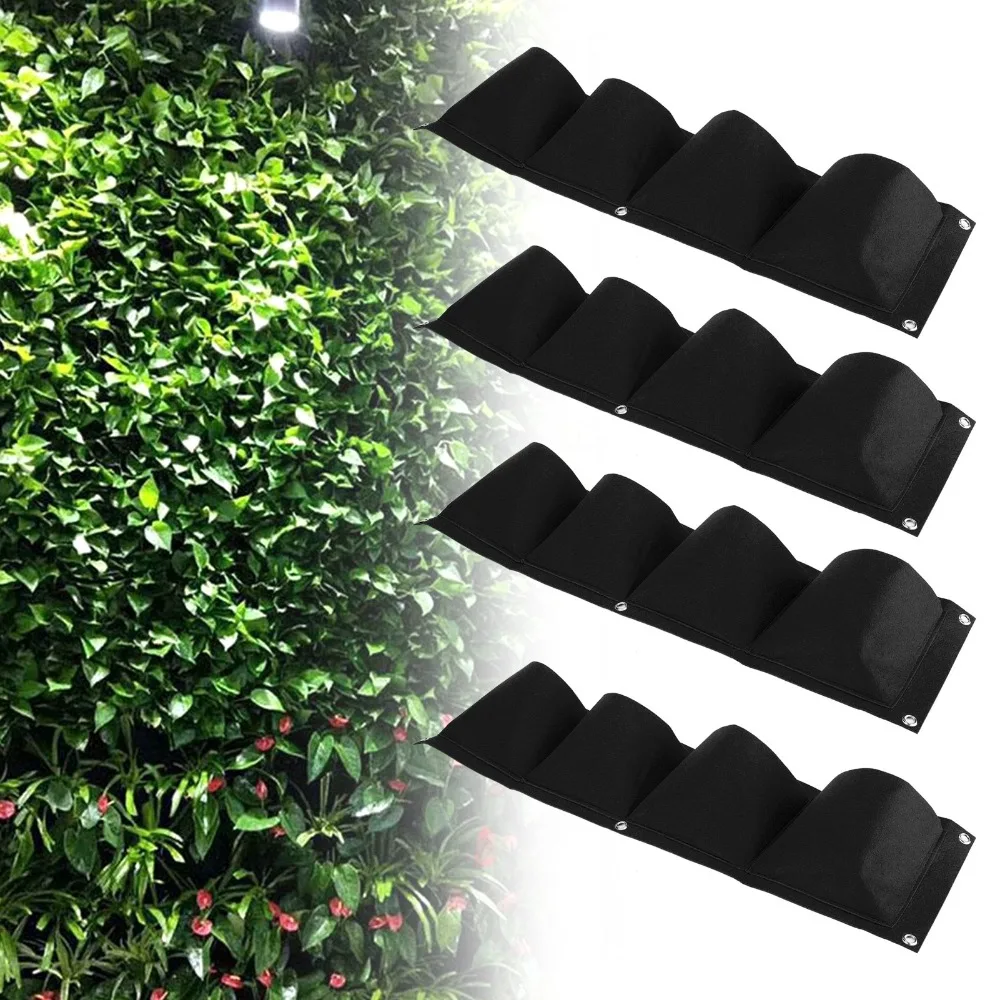 4PCS Durable 4 Pocket Wall Plant Bag Reusable Breathable Plant Grow Bag Easy To Hang Felt Plant Bag for Flowers and Plants