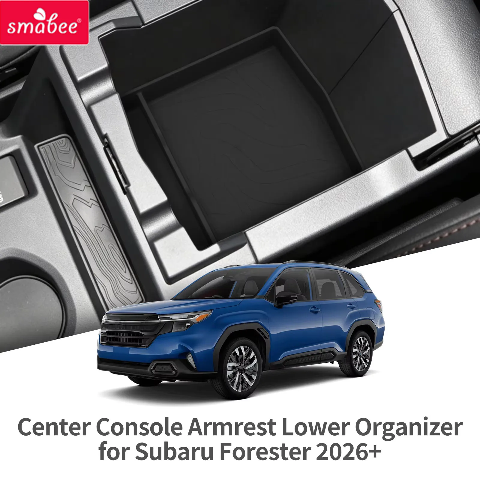 Smabee for Subaru Forester 2026 Center Console Armrest Storage Box Bottom Insert Silicone Car Interior Accessories Black