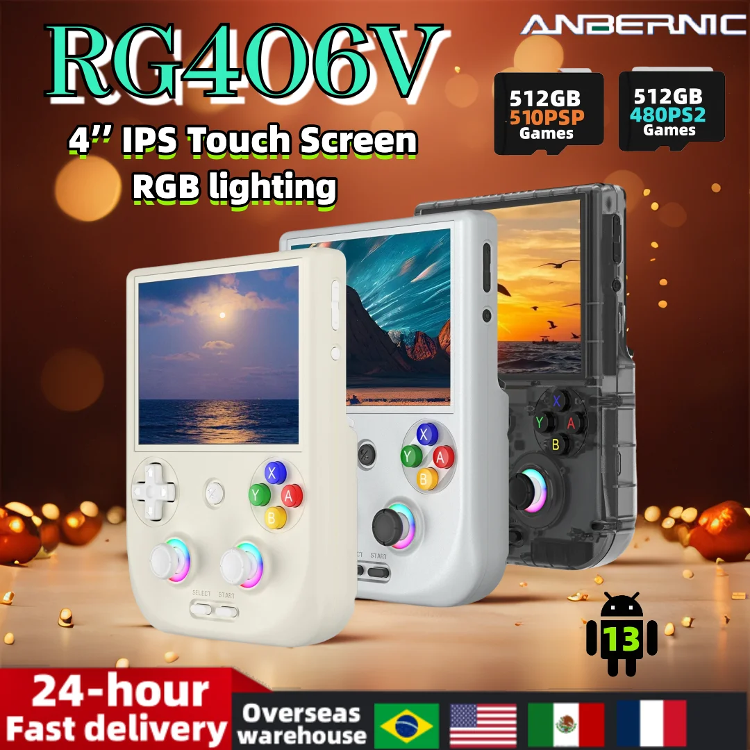 ANBERNIC RG406V Retro Handheld Game Video Player Console 4-inch IPS screen Android 13 Bluetooth WIFI 8G+128G RGB light PSP Gift