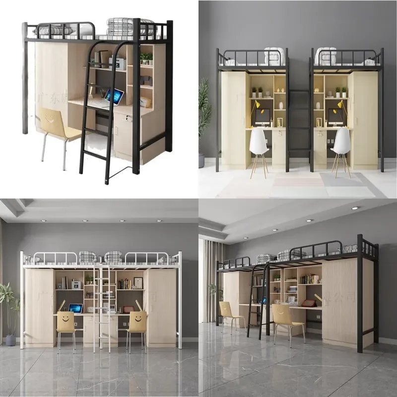 Steel Bunk Bed with Desk and Wardrobe Space Saving Loft Frame for Dorm Apartment Construction Site Student Housing