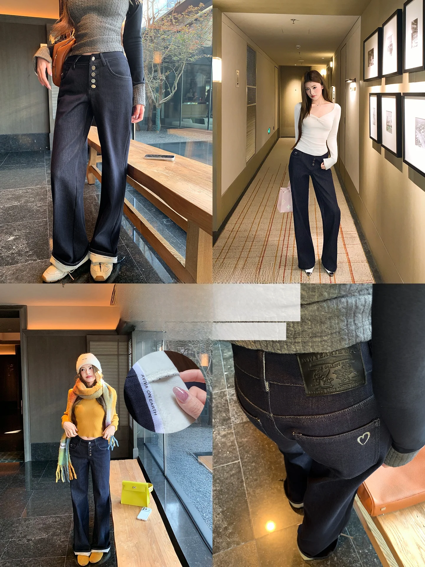 

Warm Fce Lined Thiened Relaxed Straight Cut Denim Jeans Women's Winter Slimming Loose Fit Jeans Casual Sle hine Emb...