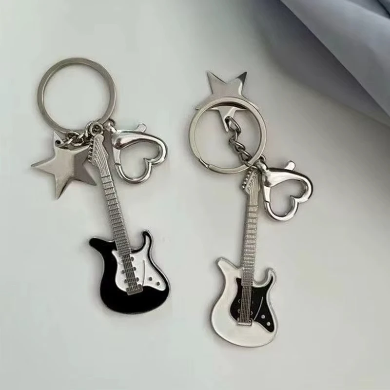 Y2k Guitar Love Heart Keychain For Men Women Star Fashion Keychain Cool Trendy Fashion Pendant Rock Punk Accessories Gift