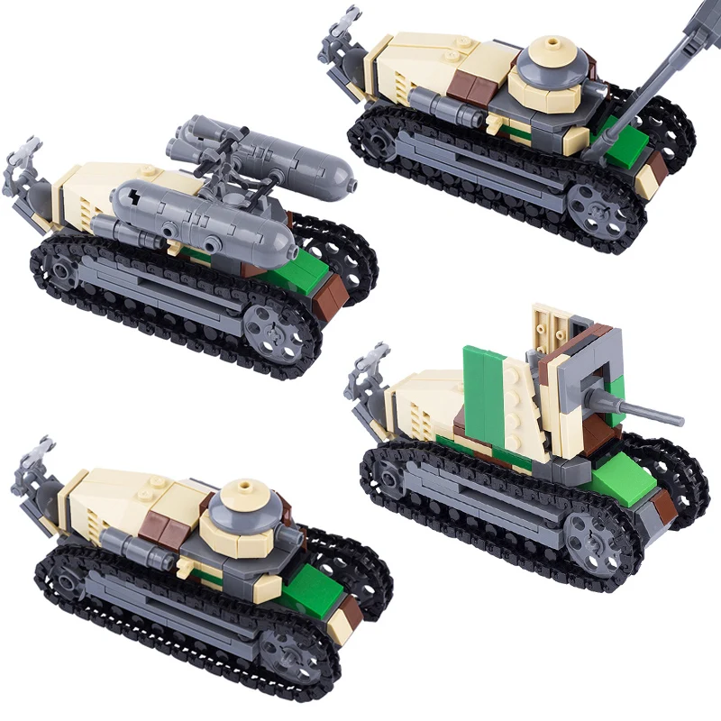 WW2 French Army Soldiers Weapons Building Blocks WW1 Renault FT-17 Main Battle Tank Build Bricks Toys Children Gifts Puzzle DIY