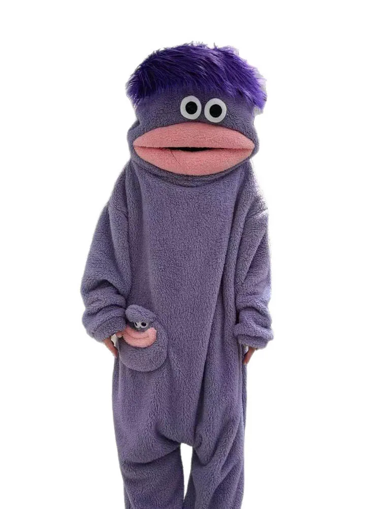 Nowe, urocze i zabawne piżamy onesie z motywem potwora z dużymi ustami, grube, z polaru koralowego, odzież domowa dla par, męskie i damskie, jesienne piżamy z kreskówkami. — 2