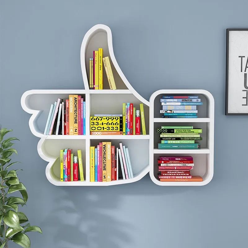 Creative thumb bookshelf wrought iron wall hanging storage school library display storage rack multi-layer personalized picture