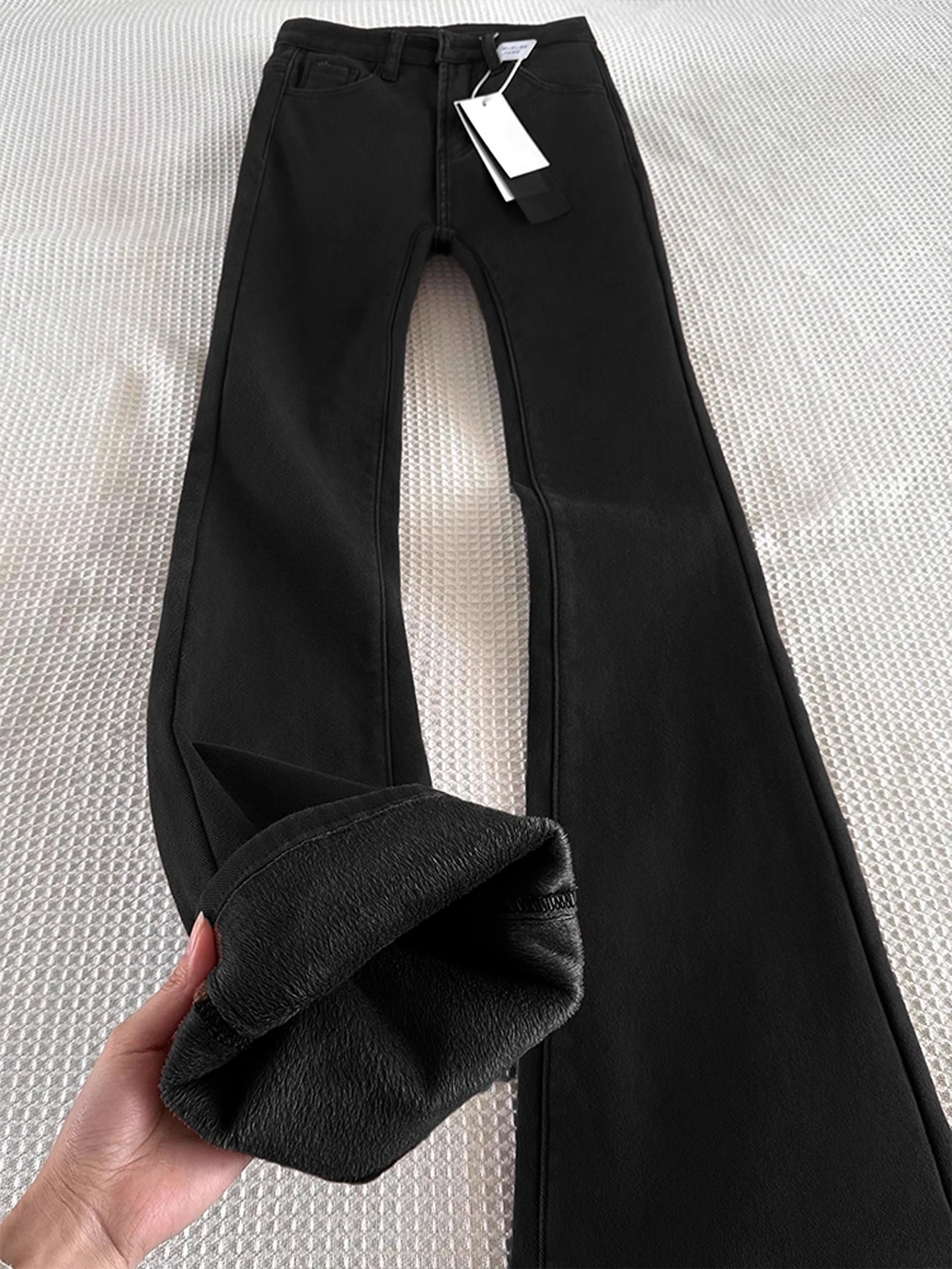 

Мужские джинсы с удлиненной штаниной и флисовой подкладкой, с высокой талией, прямые, слегка расклешенные, с эффектом похудения, для высоких мужчин