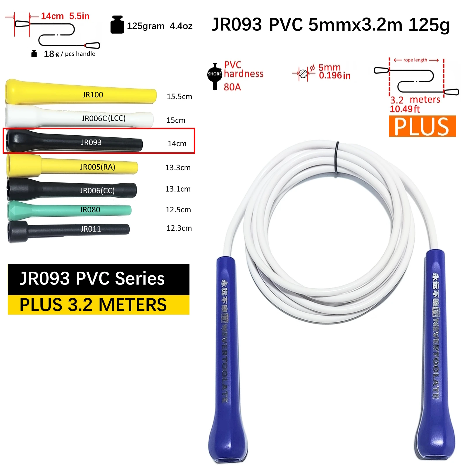 NEVERTOOLATE-Cuerda de salto doble para crossfit, cuerda larga de PVC de 10,5 pies, 3,2 m x 5mm, para CROSSFIT y fitness