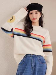 Retro Striped Knit Sweaters Women Autumn Fashion Casual Soft Round Neck Long Sleeve Pullovers Harajuku Sweet Tops Y2k